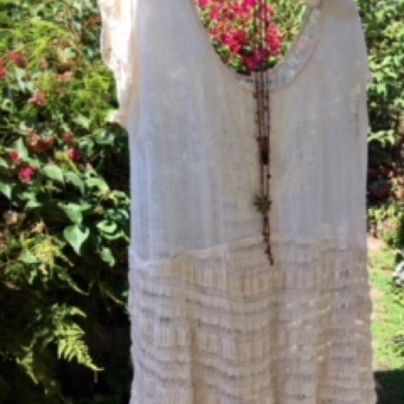 Free People Tops - Free People Embroidered Lace Natural Gauze Top XS